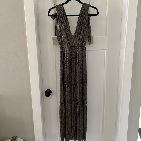Sabina Musayev Dresses & Skirts - SABINA MUSAYEV Helena Metallic Tiered Maxi Dress Silver Bronze sz Small No Belt